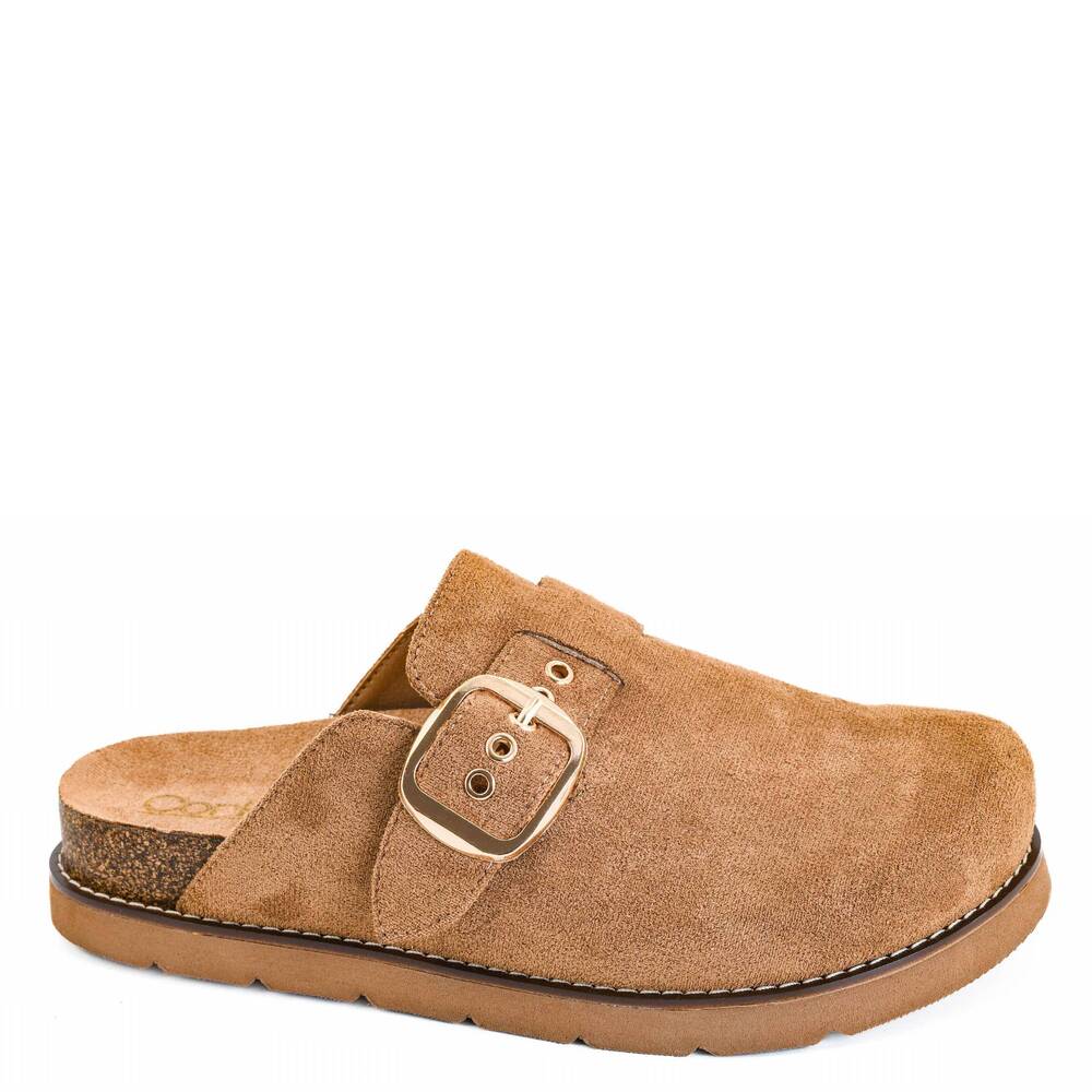 NEW CORKYS FOOTWEAR women's daydream clog shoe in tobacco faux suede